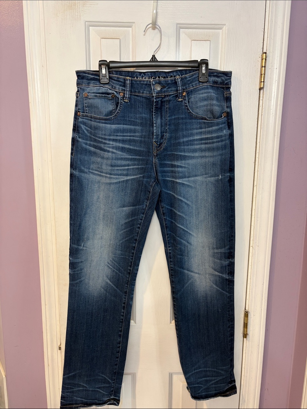 American Eagle Outfitters Men's Dark Blue Washed Slim Straight Jeans